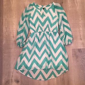Teal and white chevron dress